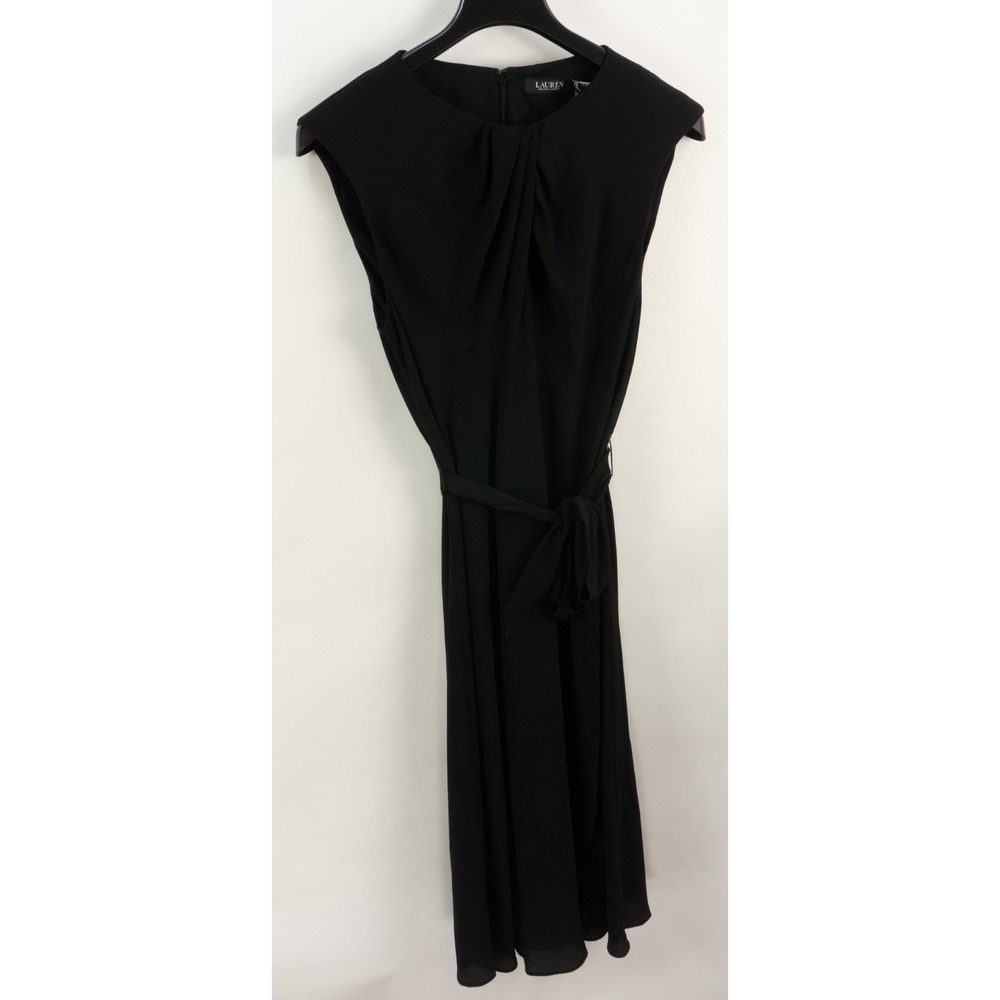 $145 Lauren Ralph Lauren Cap Sleeve Bubble Crepe Tie Waist Midi Dress Size 12